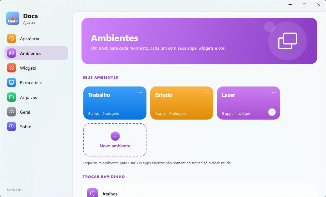 Ajustes do Doca: Ambientes Trabalho, Estudo e Lazer